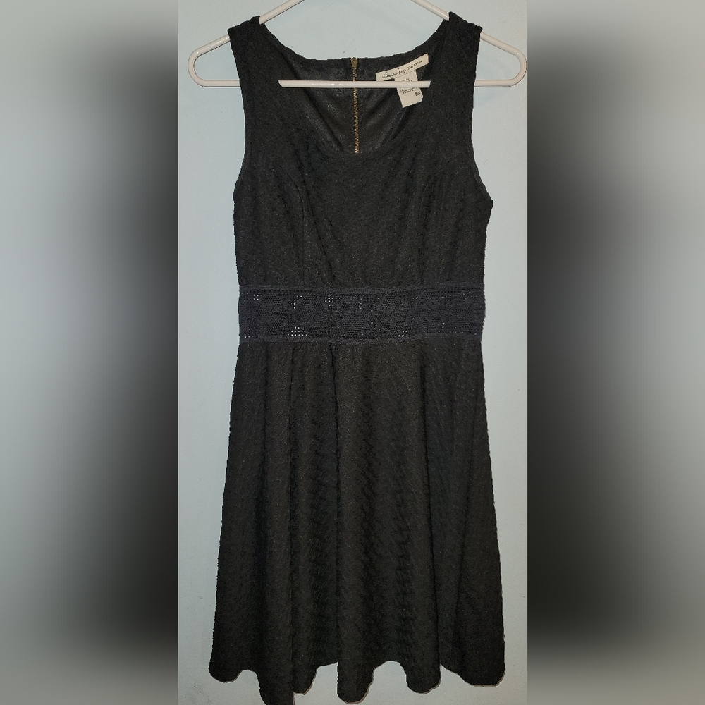American Rag black skater dress peek a boo detailed waist sz M